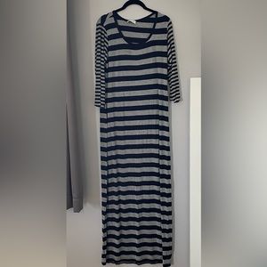 Calvin Klein Striped Blue and Grey Maxi Dress